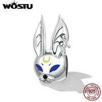 wostu real 925 sterling punk gift blue rabbit beads animal charms for women fit original necklace bracelet diy jewelry making