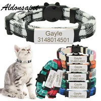 grid cat collar personalized nameplate breakaway adjustable cat collar bell necklace custom engraved name tag safety cat collar