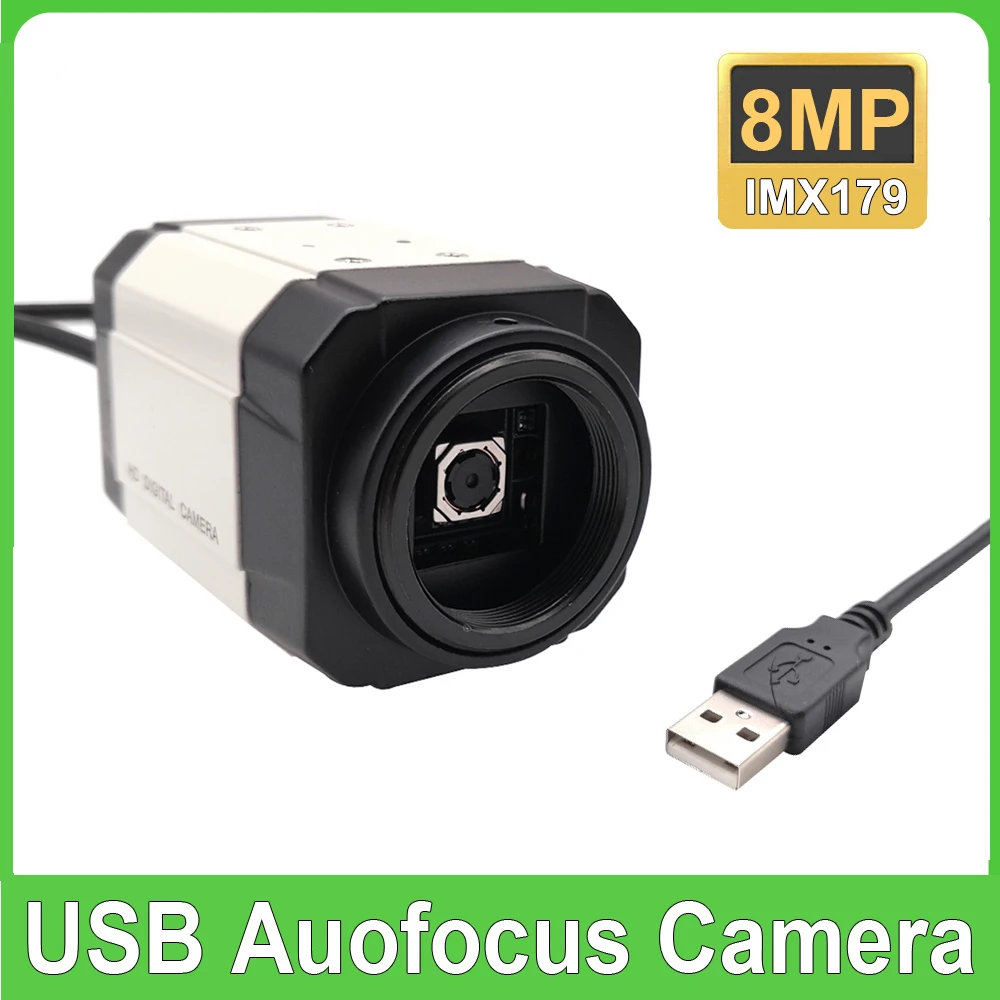 

HD 8MP 3264X2448 IMX179 Autofocus Mini USB Webcam 85 Degree No distortion Lens Industrial Metal Box PC Camera Support OTG UVC