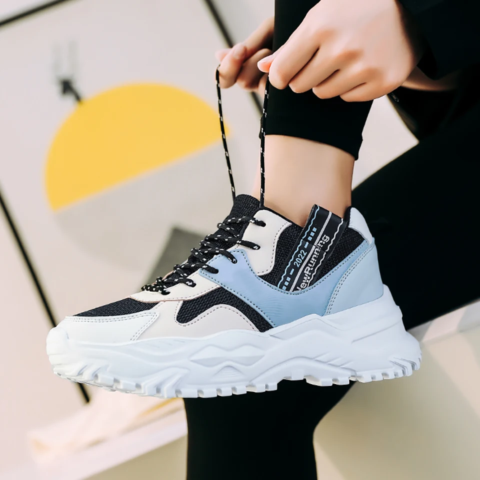 Loekeah Mix Color Casual Shoes Breathable Lace-Up Clunky Sneaker Unisex Fashion Walking Shoes Platform Footwear Outdoor Sports