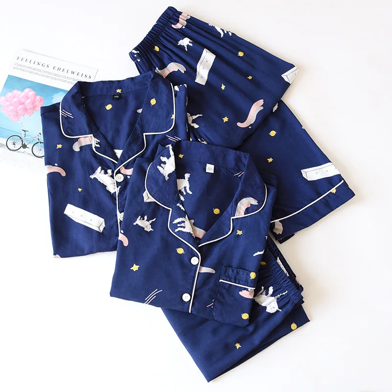 Couple Viscose Pajamas Set Sleep Wear Lapel Smooth Long-sleeved Trousers Loose Soft Large Men Home Wear Women Two Pieces Suit