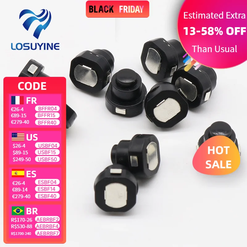 

10 шт., часть фонарика, круглый кнопочный переключатель, черный, 30 В постоянного тока, 1 А, 10 мм x 10 мм (D * H)