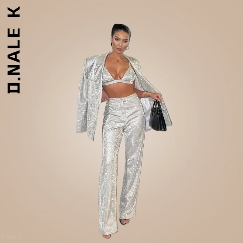 D.Nale K New Women Set Slim Blazer And Pants Chic Long Sportswear Loose Two Piece Elegant Soft Female Women's Suit |
