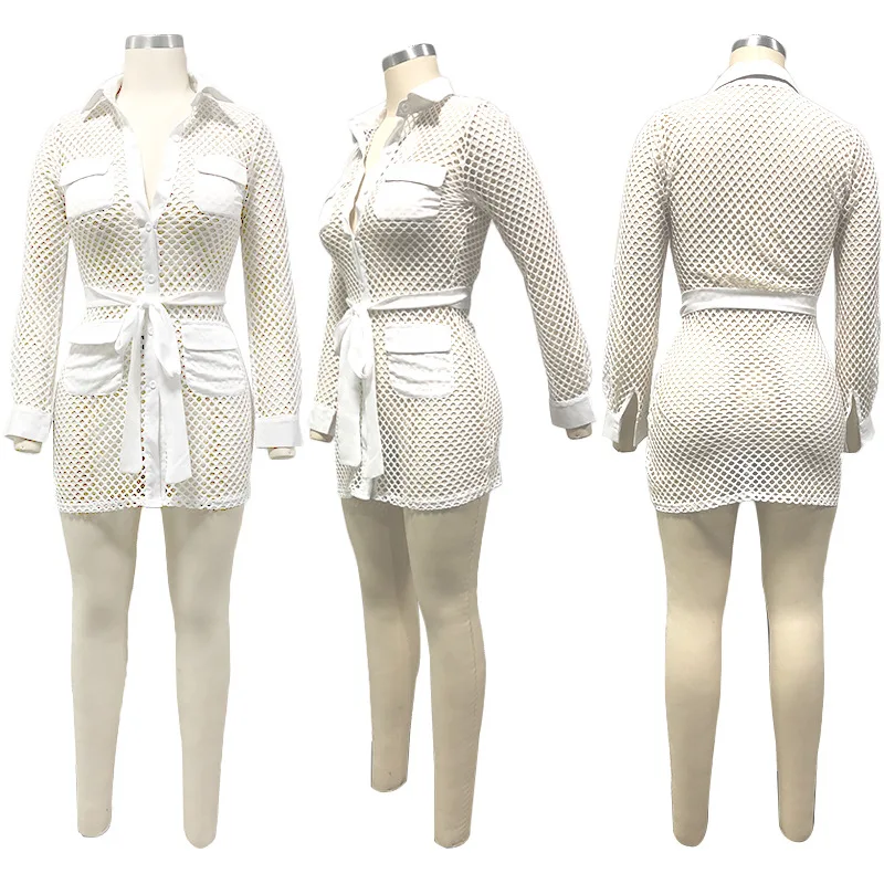 Лето 2022 новинка женское трикотажное Сетчатое ажурное мини-платье Oluolin пикантное