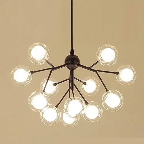 

Plug in Sputnik Chandelier 12-Light Pendant Light with 16 ft Cord Bulbs Included (Black)