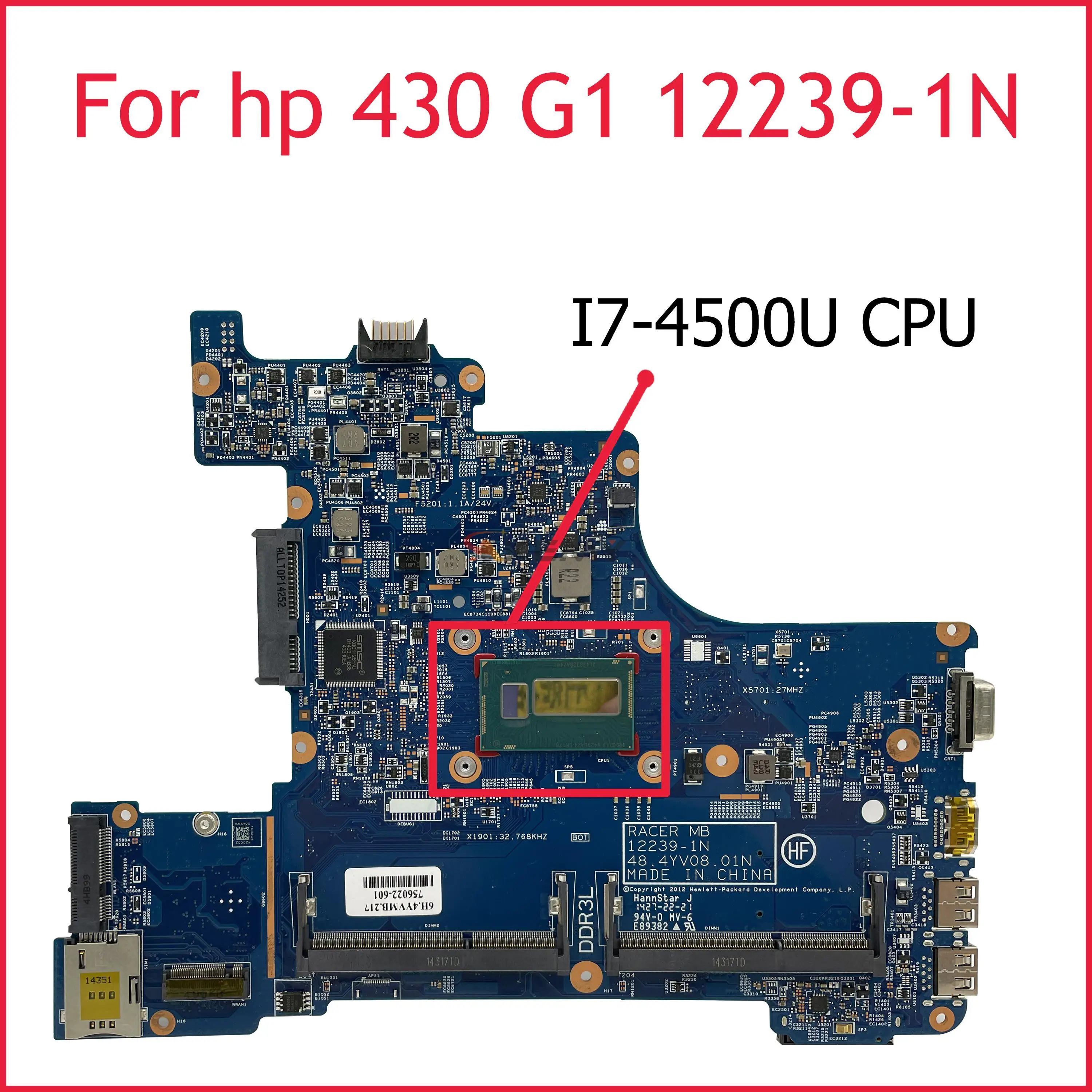 

12239-1N 48,4yv10. 011 для HP Probook 430 G1 Материнская плата ноутбука 727772-001 727772-501 727772-601 с детской 100% протестирована ОК