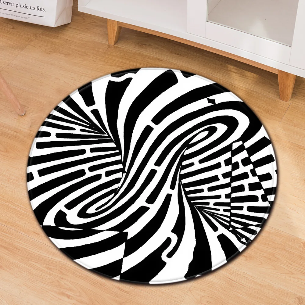 

3D иллюзия круглый ковер черно-белый решетчатый напольный ковер стереоскопическая ловушка для зрения домашний декор Противоскользящий при...