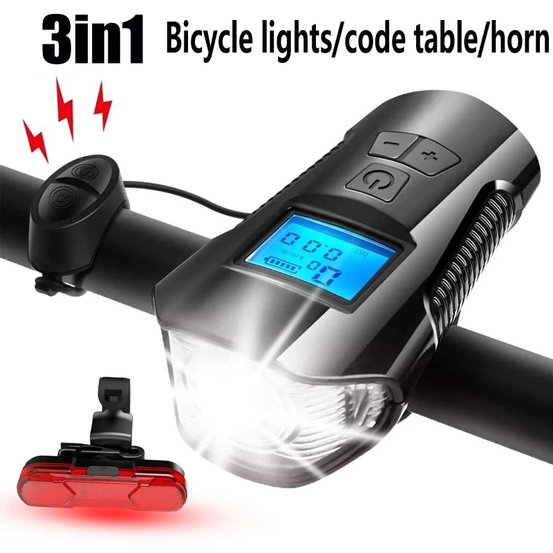 

3 In 1 Bicycle Speedometer Waterproof Bike Light Adjustable Electric Bell Cycling Computer MTB Accessories Flashlight Horn Lamp
