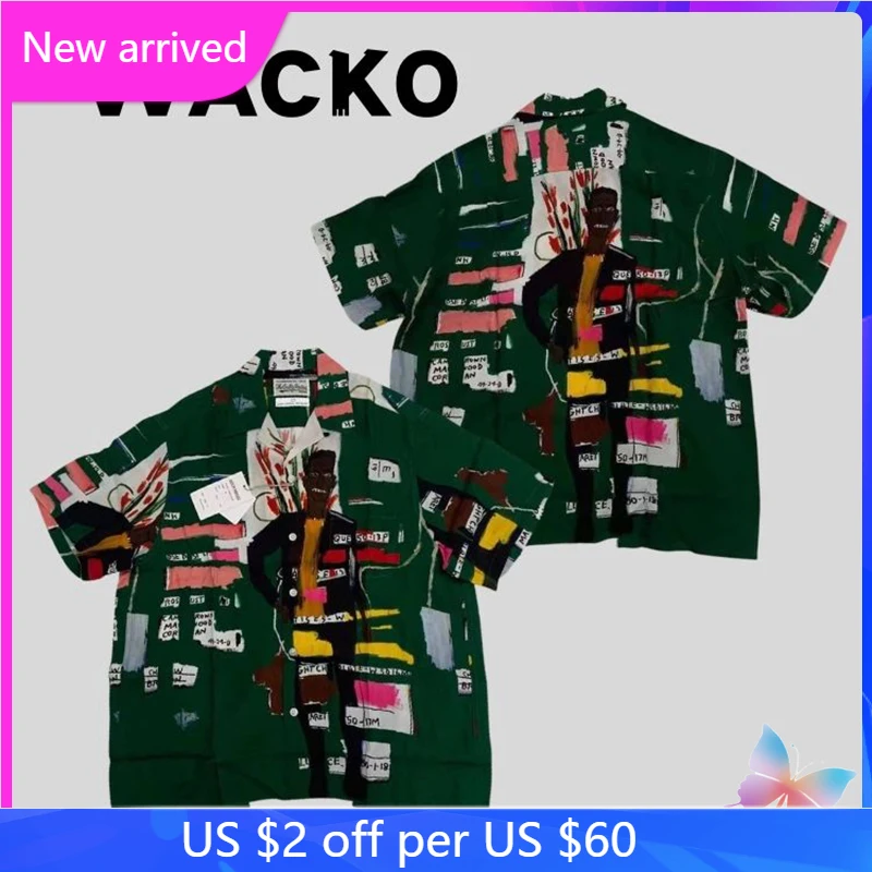 

Men Women WACKO Shirts Graffiti Beach Casual Short Sleeve Green Hawaiian Shirt