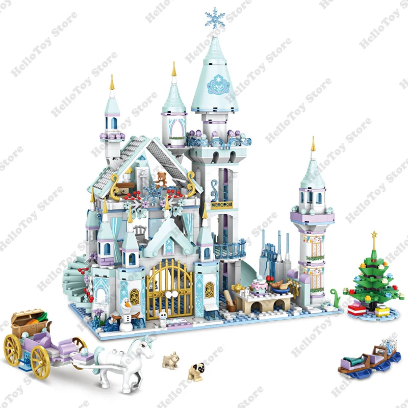 Frozen Arendale Castle Anna Elsa House Christmas Party Building Blocks Kit Bricks Cartoon Dolls Movie Model Kids Girl Toys Gift