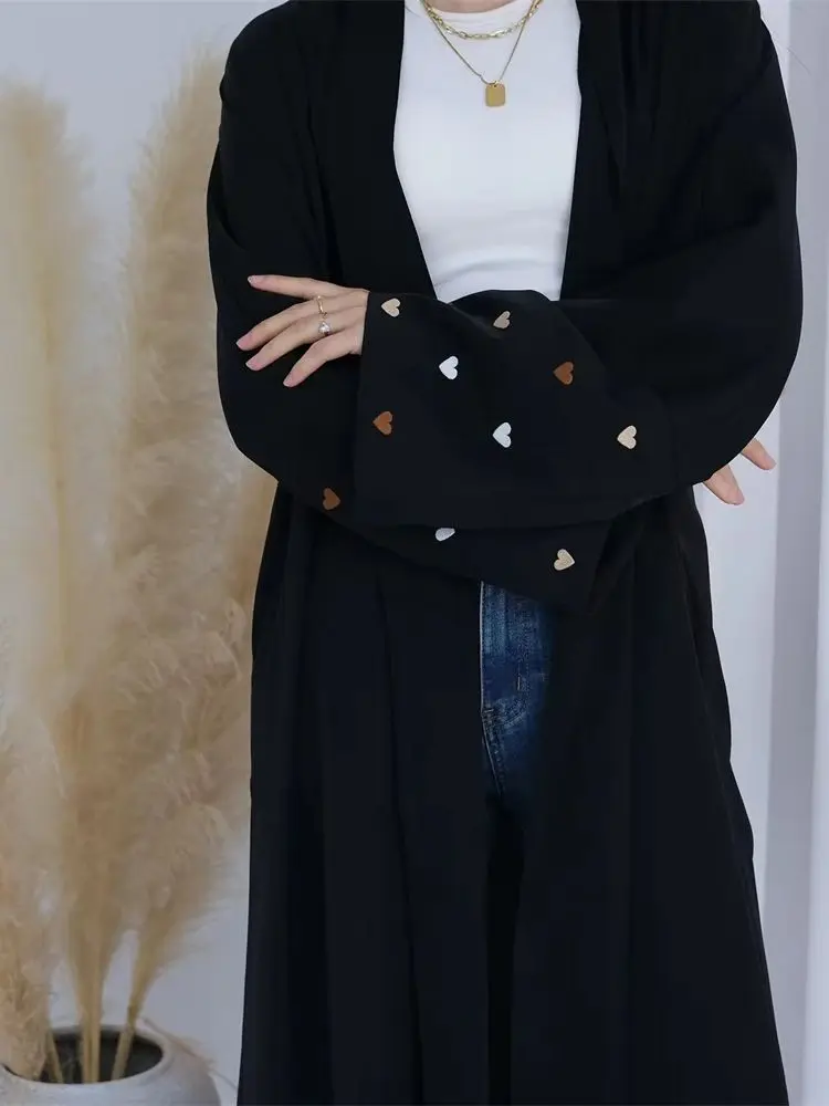 Модное открытое кимоно с вышивкой в виде сердца абайя для женщин роскошный