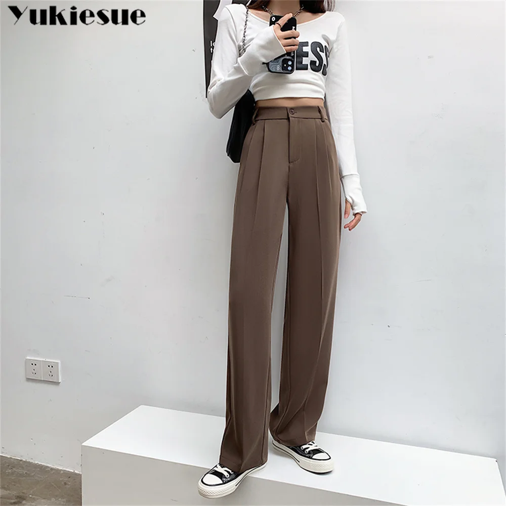 

harajuku OL office workwear summer high waist Women's wide leg Capris suit pants for women baggy straight pants woman trousers