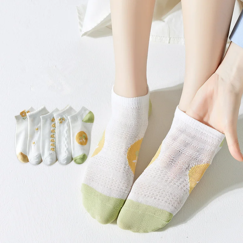 5 пар/упак. женские носки весна-лето тонкие повседневные воздушные сетчатые