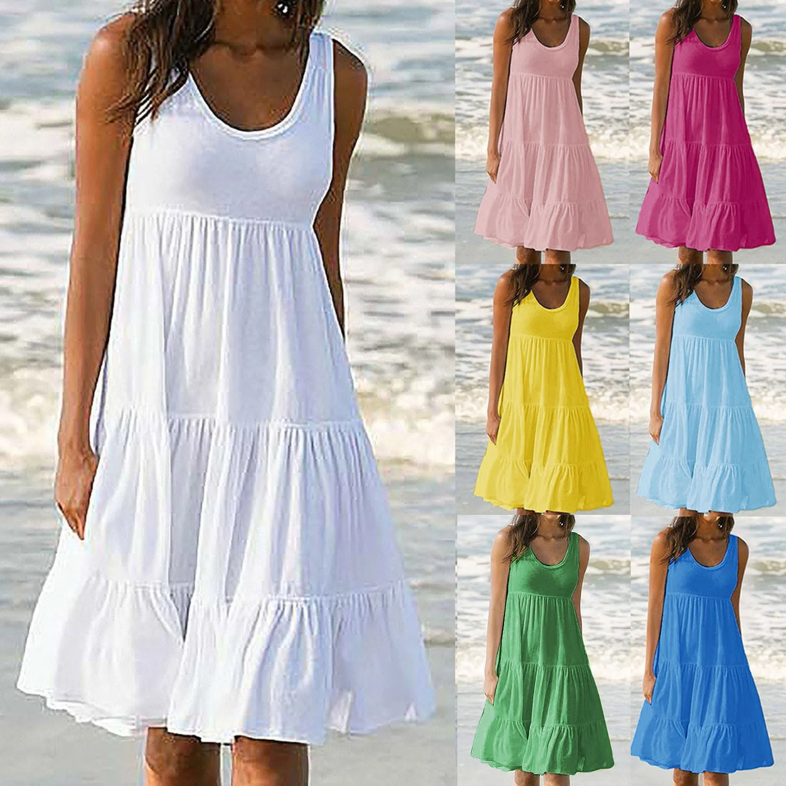 

Women's Loose Dress Holiday Summer Solid Sleeveless Party Beach Ladies Dresses O-Neck elegant outfits sexy club clothes 2022