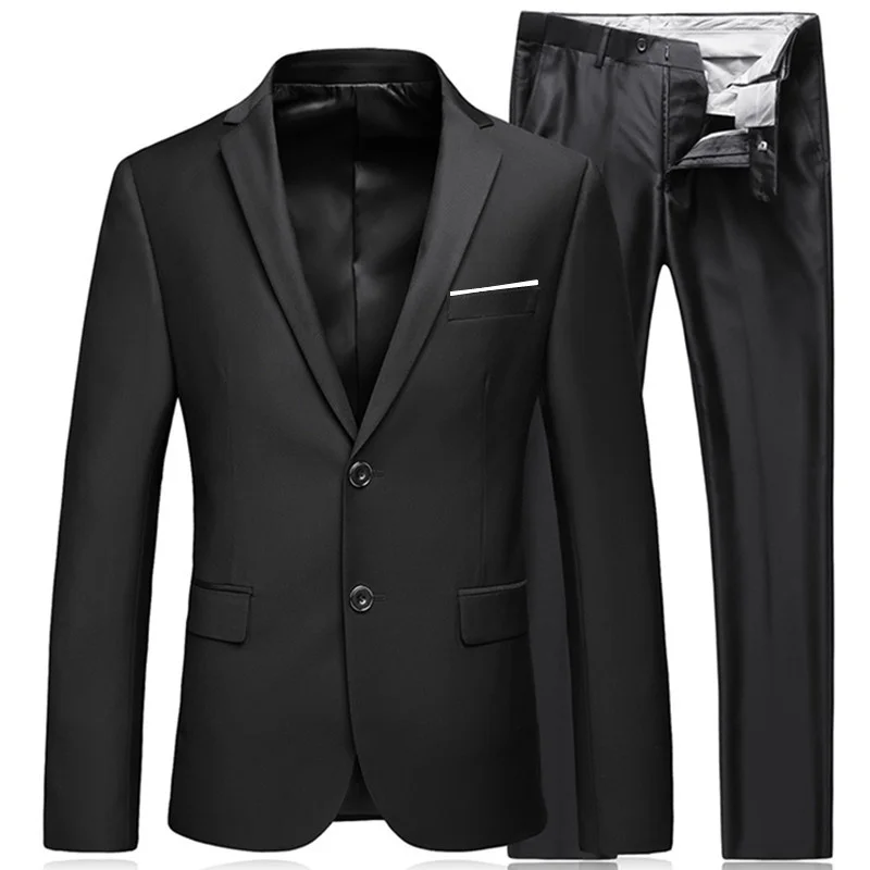 

2022 Men's Business Fashion High Quality Gentleman Black 2 Piece Suit Set / Blazers Coat Jacket Pants Classic Trousers