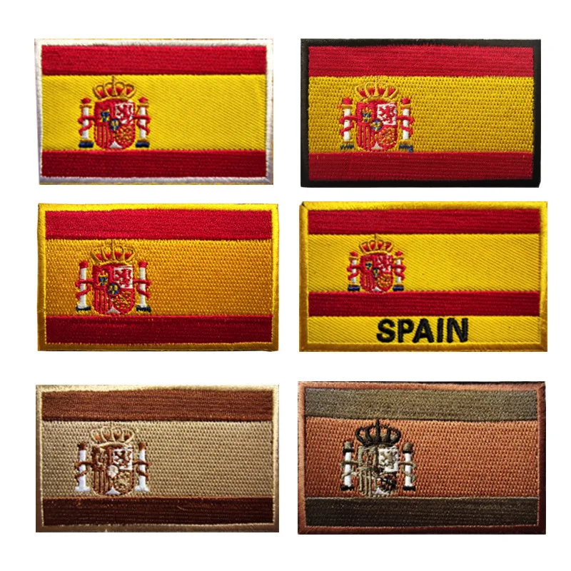 Parche de gancho y bucle de bandera de España, insignias de moral bordadas multicolores personalizadas para tácticas militares al aire libre, mochila, casco, brazaletes