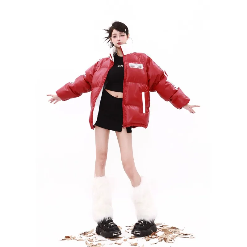 В наличии американский красный пуховик из искусственной кожи одежда на
