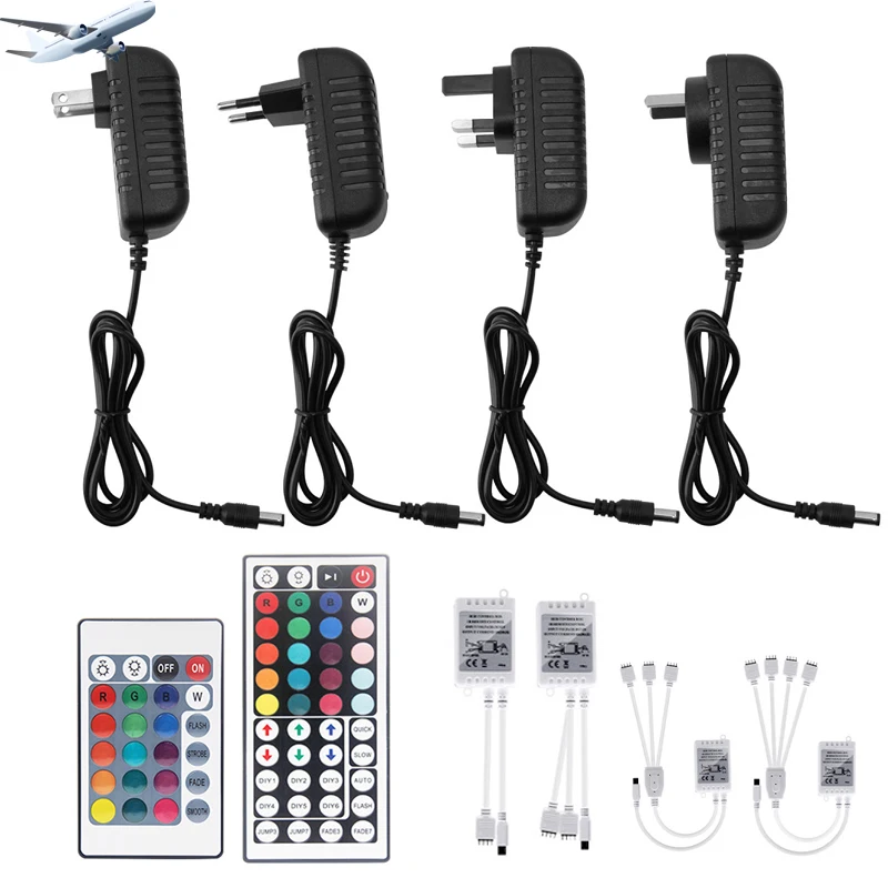 Led Accessories RGB Led Strip Power Adapter 12V 3A 5A EU/US/UK/AU Plug Power Supply Adapter and 24/44 Key Remote Controller