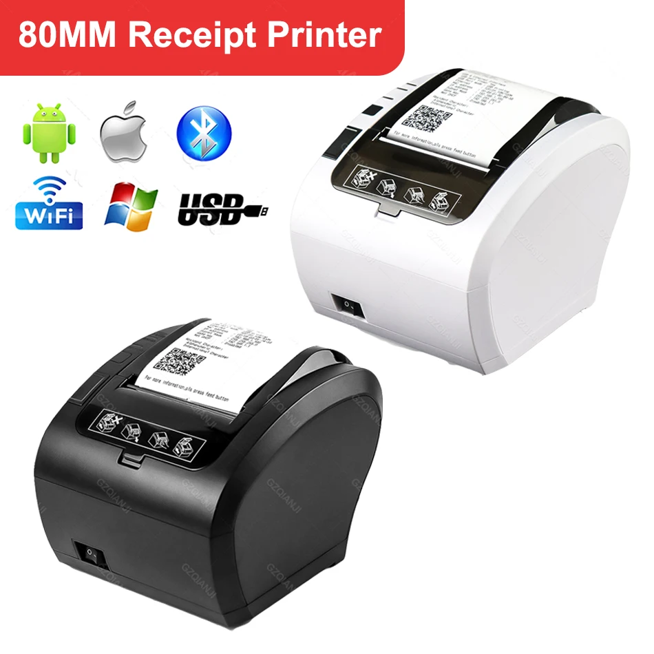 

80mm Thermal Receipt Printer Kitchen Restaurant Bill POS Printers USB Bluetooth Wifi Lan Port Serial High Speed Machine