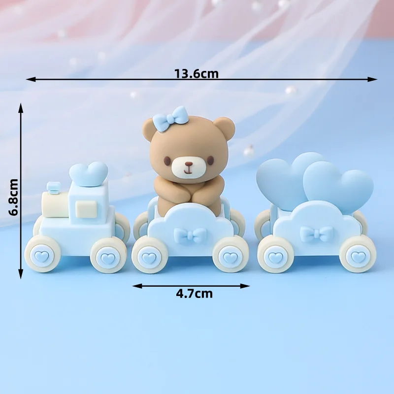 Birthday Cake Topper Cute Pink Blue Baby Bear Train Boy Girl 1st Birthday Party Cake  Decor Balls Insert baby shower supplies images - 6