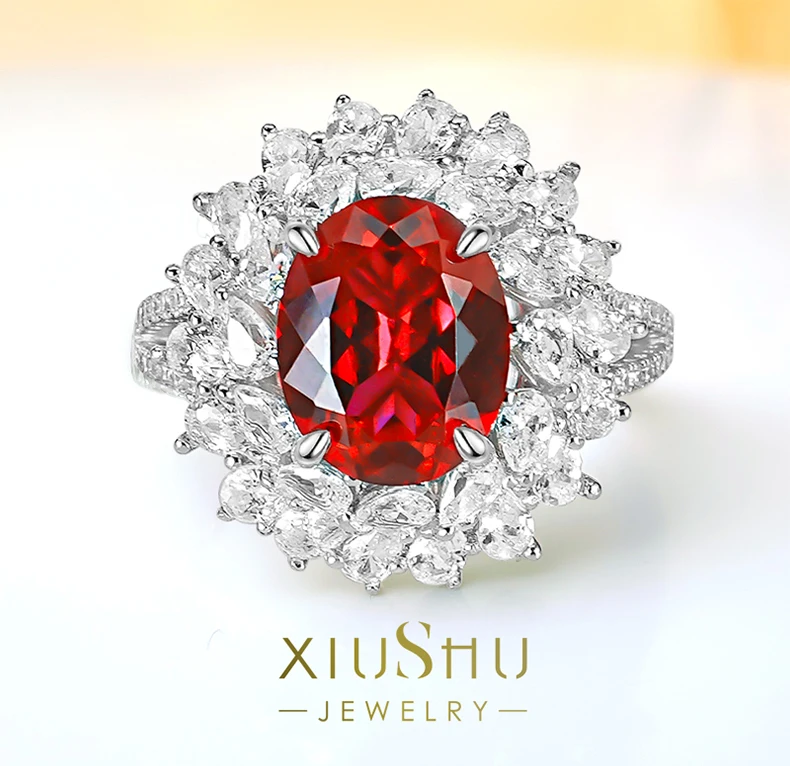 

Модное роскошное точное искусственное серебряное кольцо с красным сокровищами, инкрустированное высокоуглеродистым бриллиантом, голубь, дизайн с яйцом