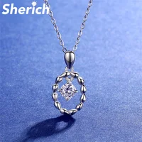 Sherich Oval Shape Hollow Twisted Hemp Rope 0.5ct Moissanite S925 Sterling Silver Fashion Pendant Necklace Women's Brand Jewelry