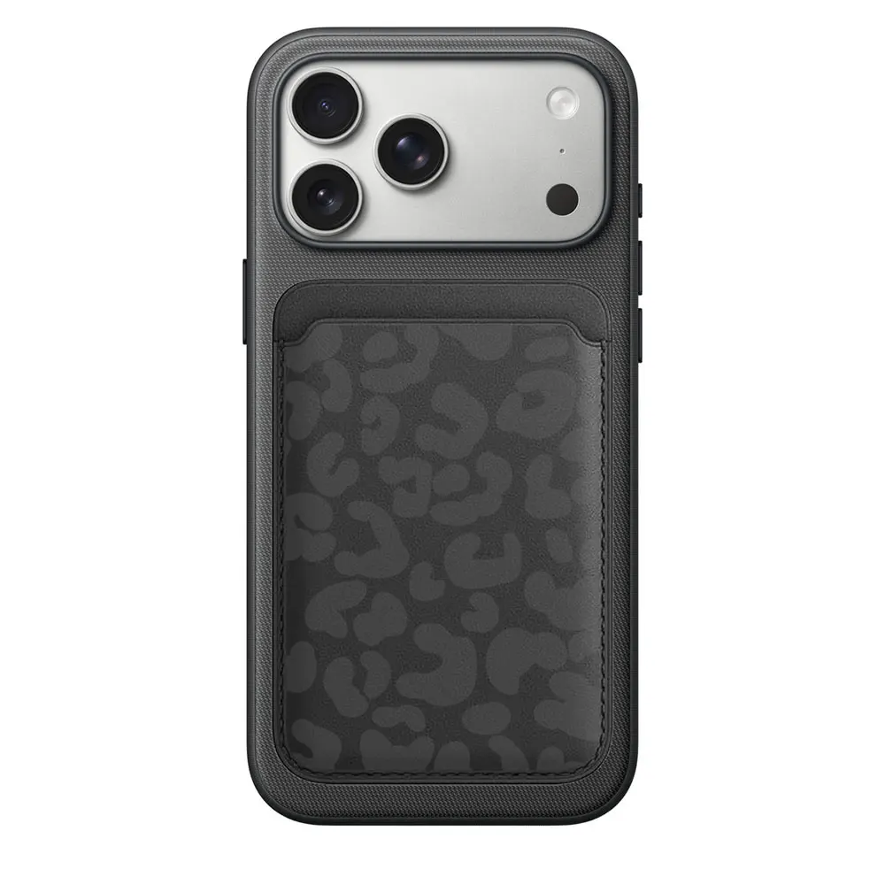 Фото Модный серый картхолдер с леопардовым принтом на магните для iPhone 17 Pro Max, Samsung Galaxy S26 S25 Ultra, чехол-кошелек для MagSafe №3