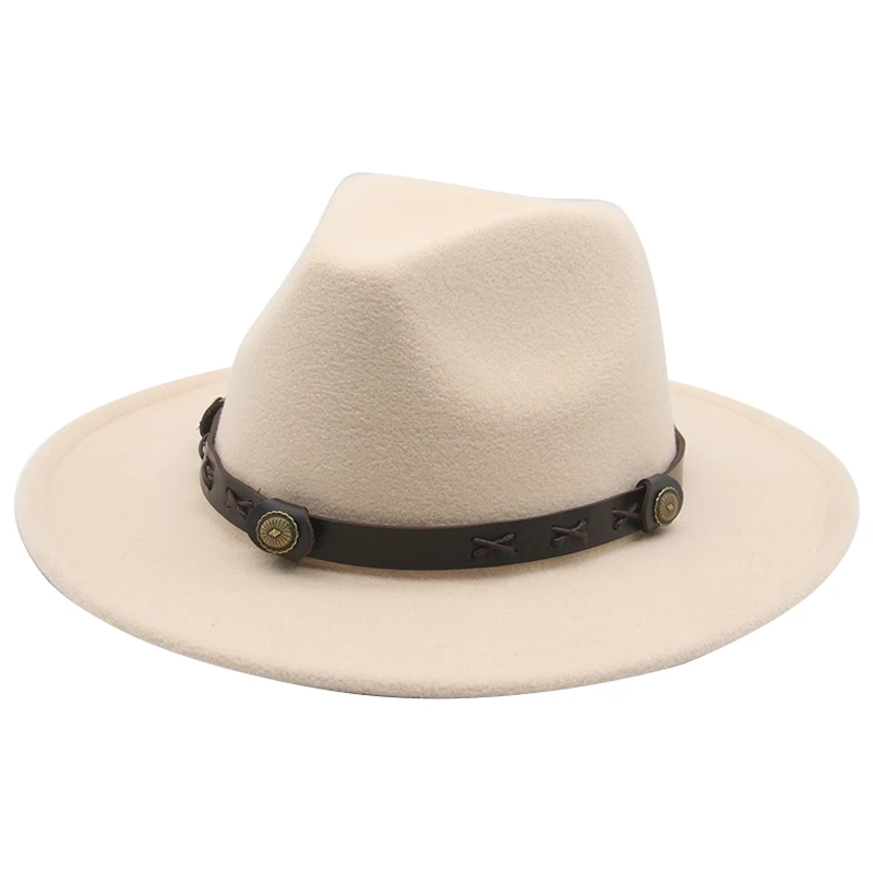 Sombreros de fieltro para mujeres y hombres, sombreros de Fedora de vaquero occidental, Casual, Blanco, Negro, caqui, cinturón de banda, Panamas de lujo a la moda