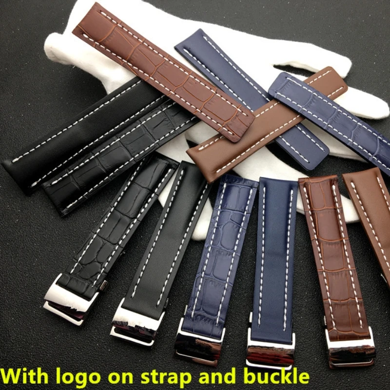 

Brand Genuine Leather Watchband Watch Band Black Brown Blue Soft Watchbands For Breitling Strap Man 22mm 24mm With Tools Logo On