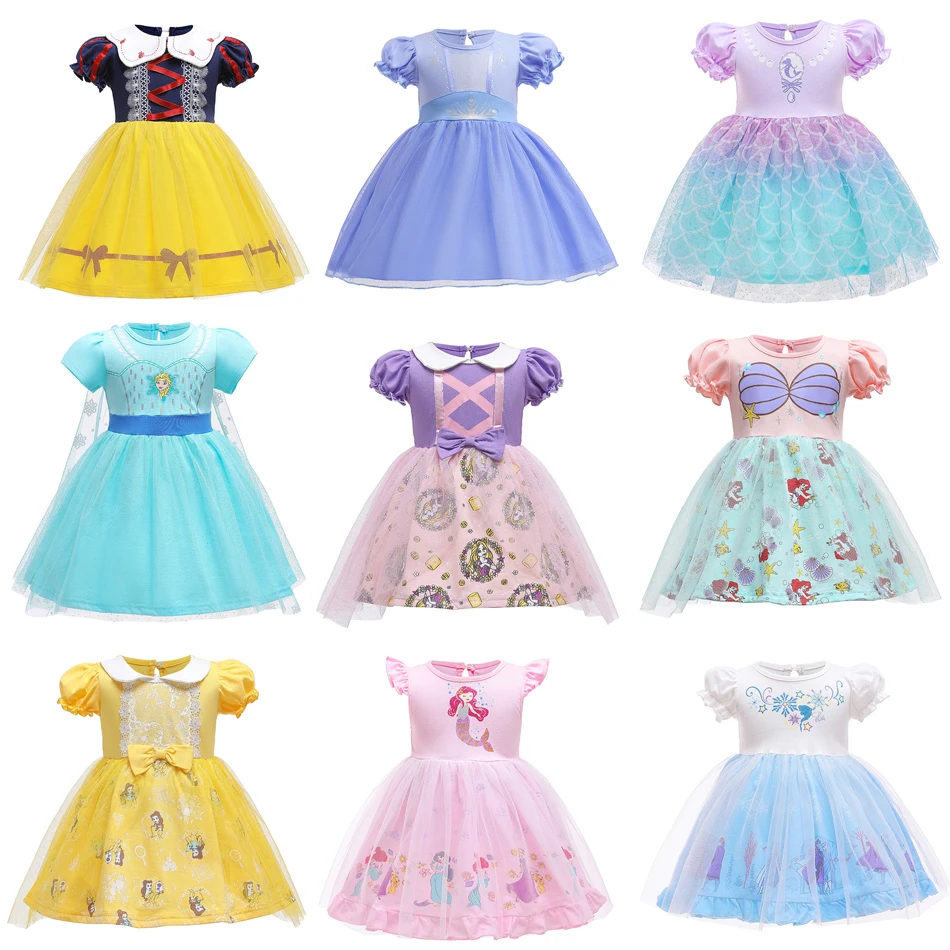 

Модные Детские платья для девочек, костюм принцессы на Хэллоуин, Аврора, Эльза, Анна, Белль, Русалка, детская одежда, одежда для маленьких дев...