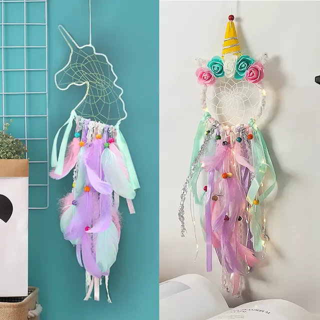 

Catchers Kids Unicorn Dream Catcher Feather Wall Decor for Girls Bedroom Flower Wall Hanging Decoration Flower