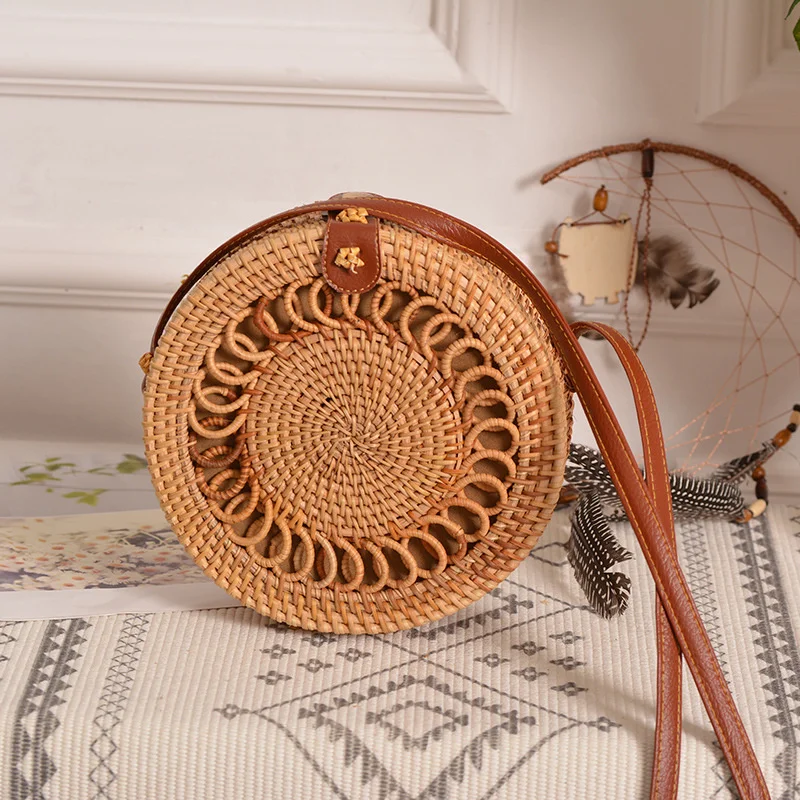 

Vietnamese Rattan Shopping Bag Ins Butterfly Women's Bag Sen Department Retro Literary Handmade Brown Woven Bag Organizer