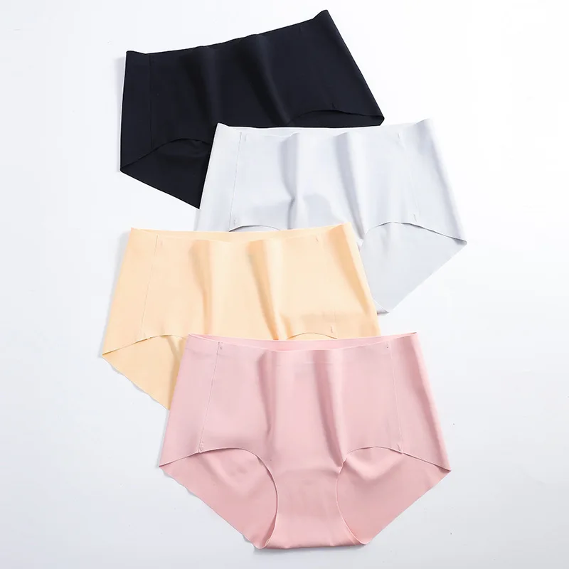 3 Pieces Fashion Sport Underwear Women's Sexy Panties Ice Silk Seamless Low Rise Big Size Female Briefs Solid Cotton Crotch
