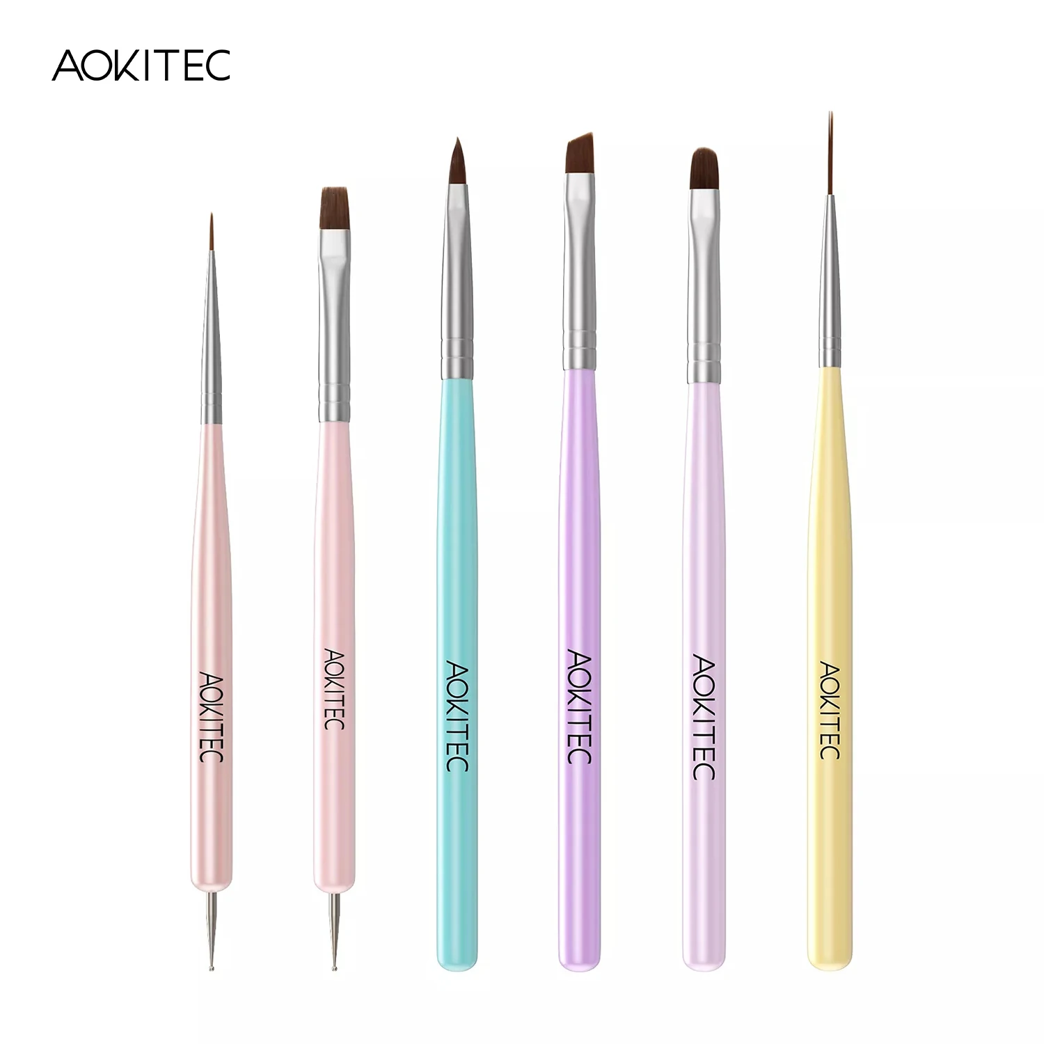 

Aokitec 6Pcs Nail Art Brush Set UV Gel Polish Nail Art Pen Brush Tip Painting Drawing Carving Dotting Manicure Accessories Tool
