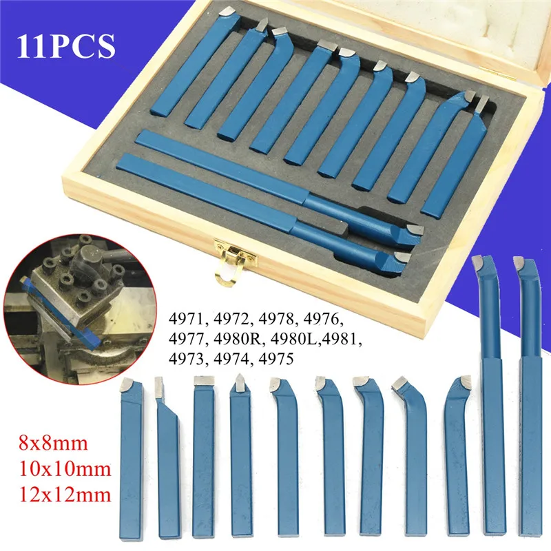 

11PCS Metal Carbide Tip Cutting Turning Boring Bit Mini Metal Lathe Tool Set Carbide for Metal Working Lathe Thread 8/10/12mm