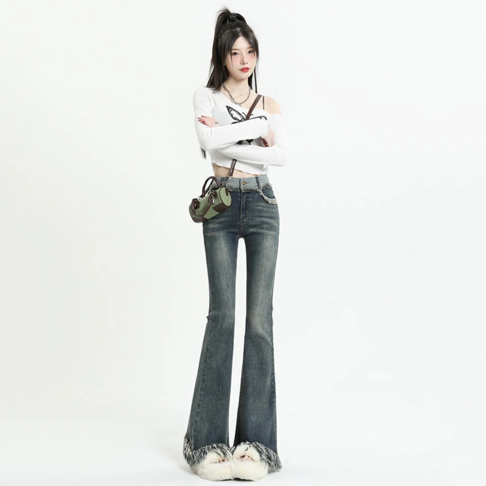 Женские винтажные джинсы Micro-La с кисточками высокая талия узкие расклешенные