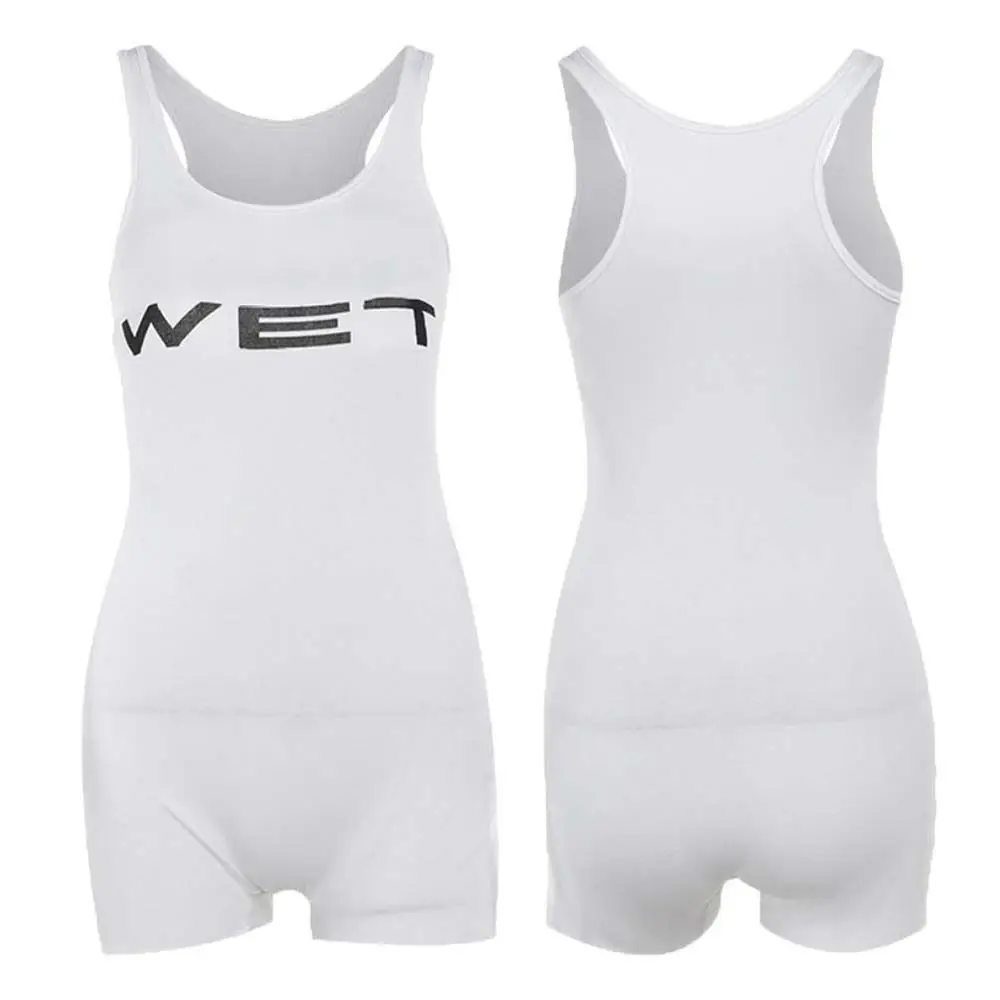 Модный облегающий комбинезон с буквенным принтом шорты U-образным вырезом