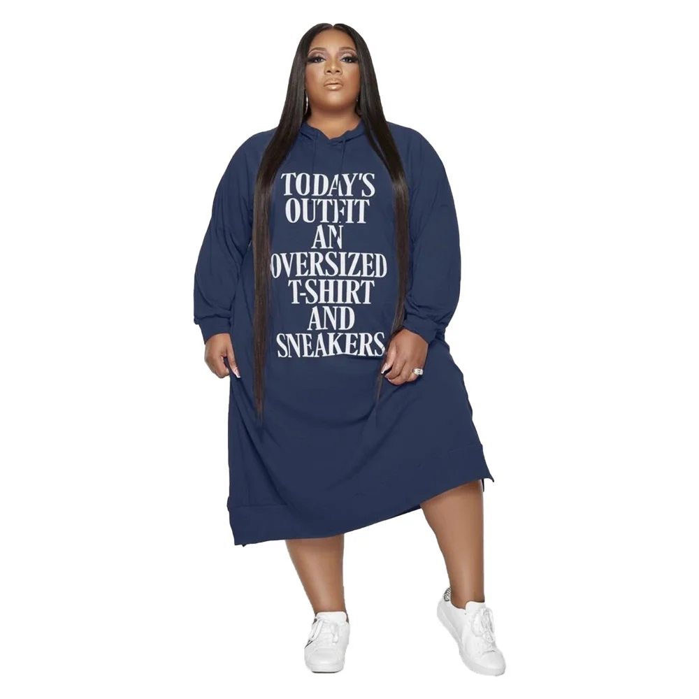Plus Size Dress Women Hoodies Letter Print Loose Casual Dress Pockets Winter Clothes Maxi Dresses Whole 3xl 4xl 5xl 6xl