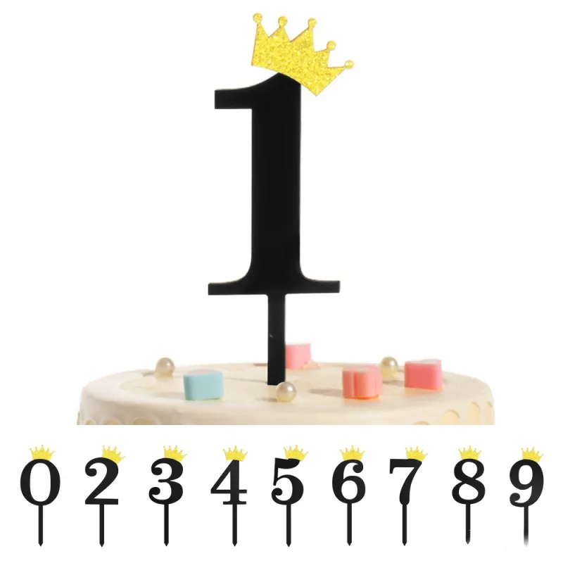 

Acrylic Black Cake Plug in Crown Digital Cake Topper Cake Decoration Birthday Cake Children Baby Shower 1st Birthday Decoration