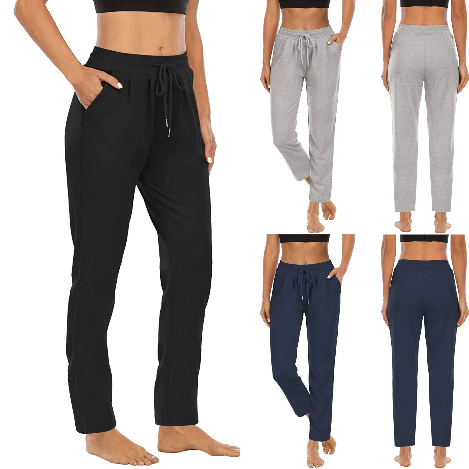 Women's Solid Color Pocket High Waist Sports Fitness Yoga Casual Women's Pants European and American Yoga Pants Women