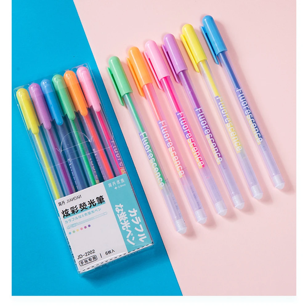 

6pcs 0.5mm Fluorescent Glitter Neutral Color Pen Set Student Handbook Diary Diary Multicolor Pen Pastel Highlighter Set