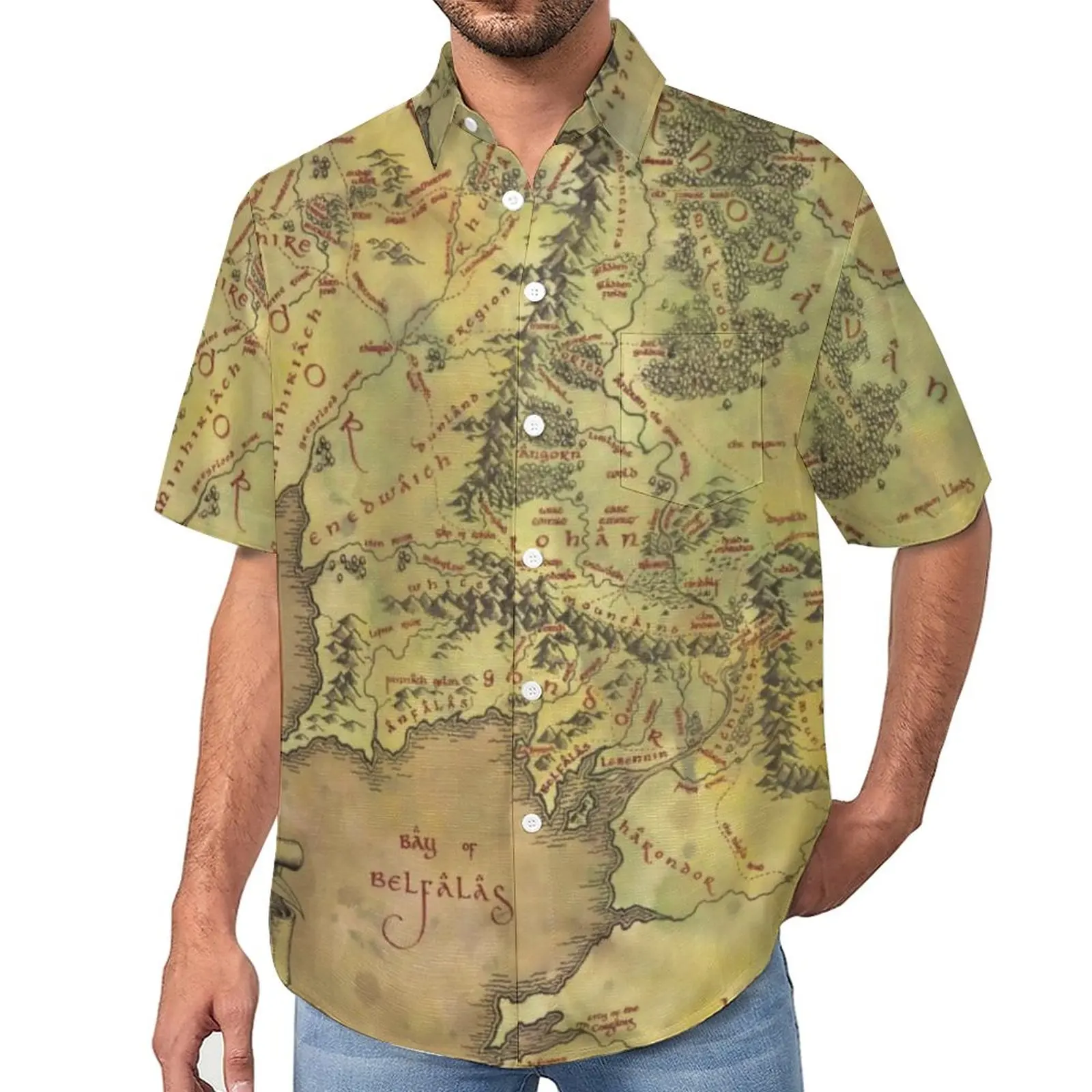 

Middle Earth Map Blouses Man World Maps Print Casual Shirts Hawaiian Short Sleeves Design Streetwear Oversize Beach Shirt Gift