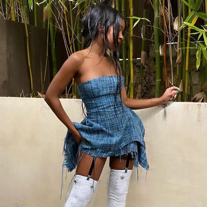 

Асимметричные плиссированные короткие платья с дымчатым верхом, синие наряды для отпуска, Повседневная летняя одежда для женщин, Vestidos De Fiesta 2023