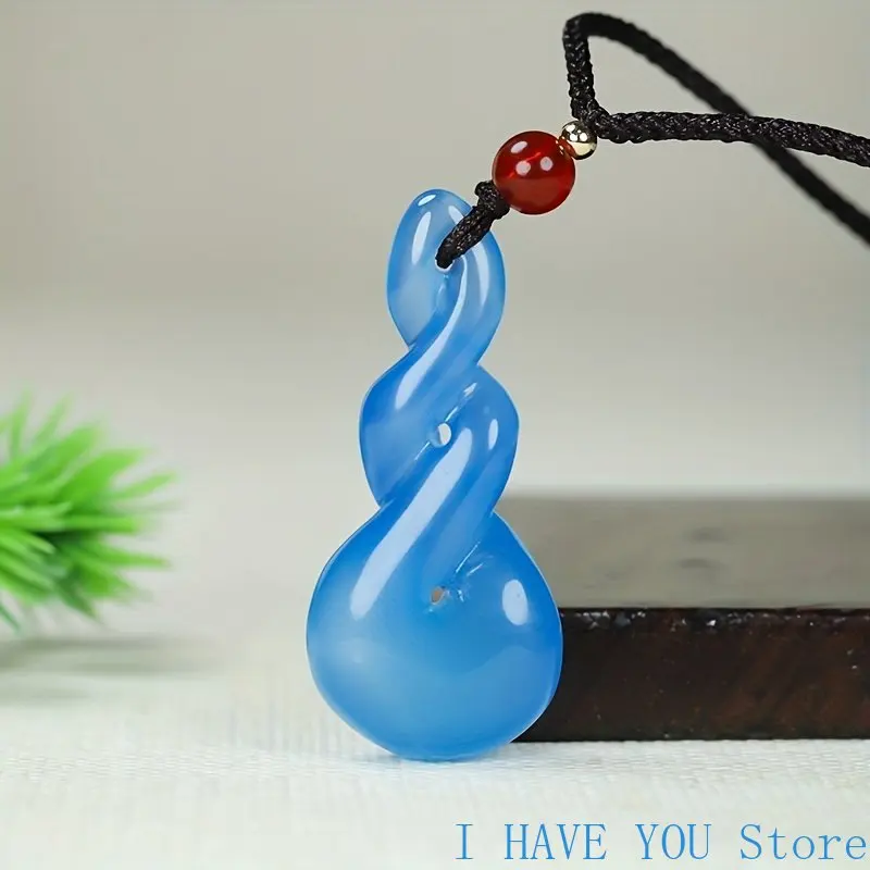 

Green Chalcedony Time To Operate Pendant Blue Agate Twisted Qian Kun Necklace Holiday Gift For Family Friends Best Gift