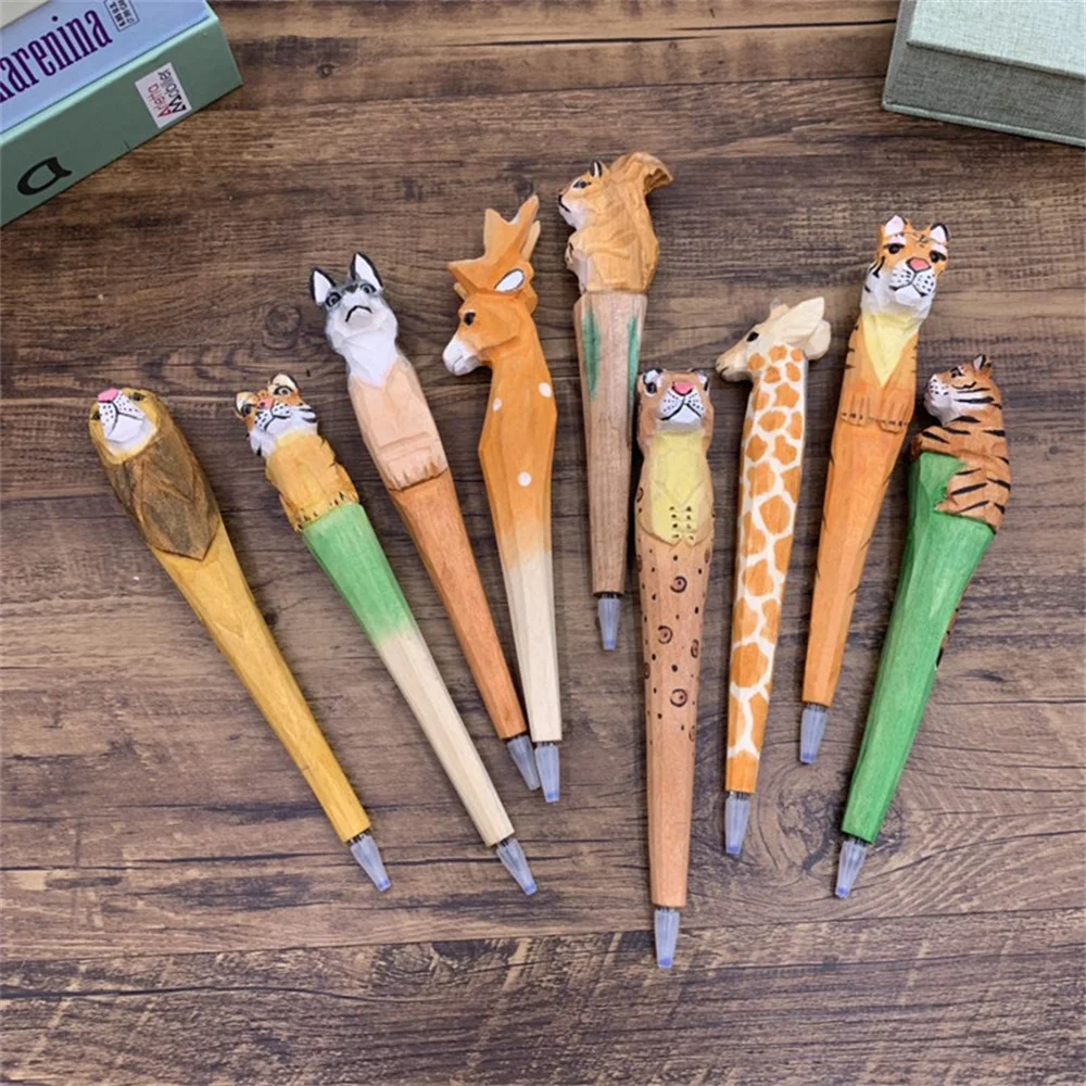 

Animal Pen Handmade Wooden Art Black Color Gel Ink Pens for Writing Signature Decoration Gift Wood Carving Cute Stationery