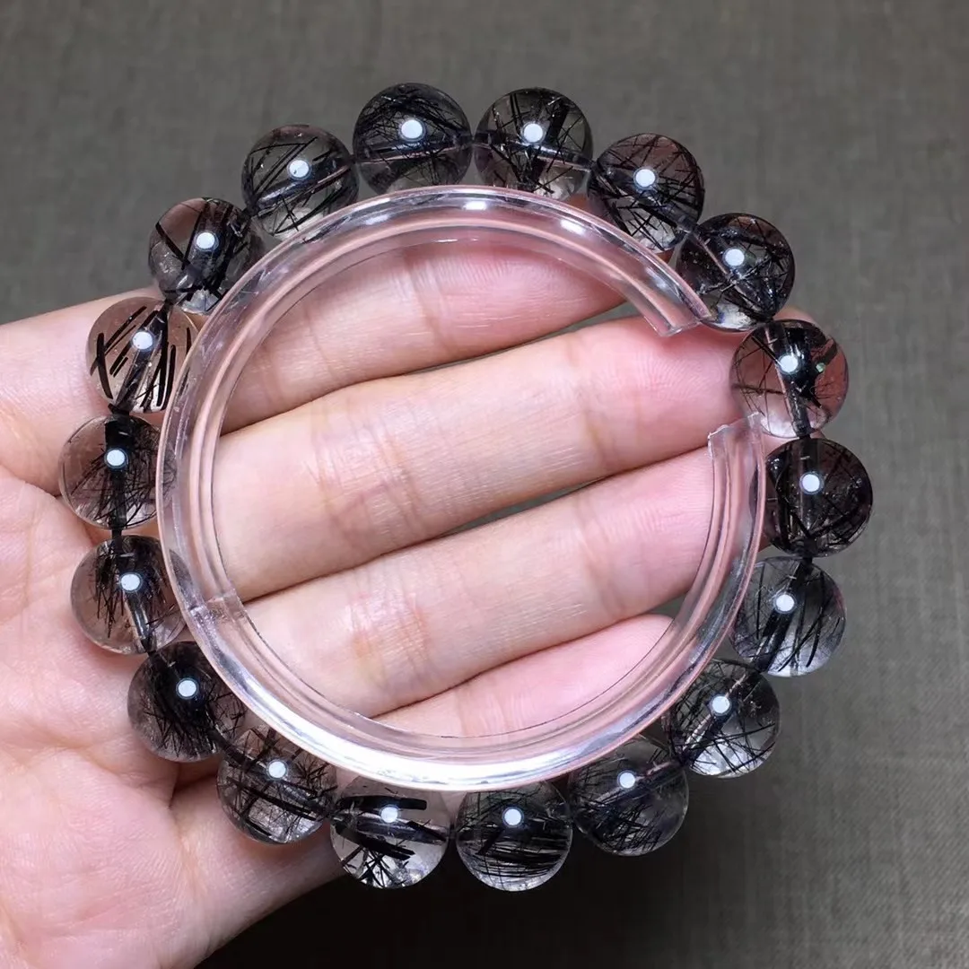 

11mm Natural Black Rutilated Quartz Bracelet For Women Men Beauty Healing Gift Crystal Beads Rare Gemstone Strands Jewelry AAAAA