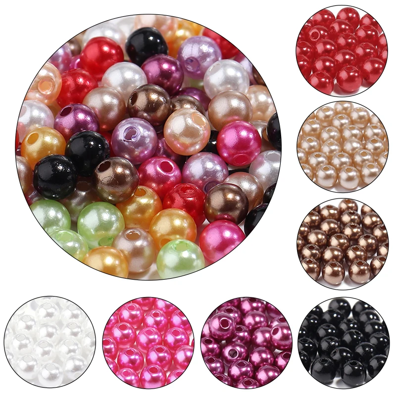 50-1000pcs/lot ABS Imitation Pearl Beads Colored Round Acrylic Loose Spacer For Jewelry Making DIY Charm Bracelet Earrings