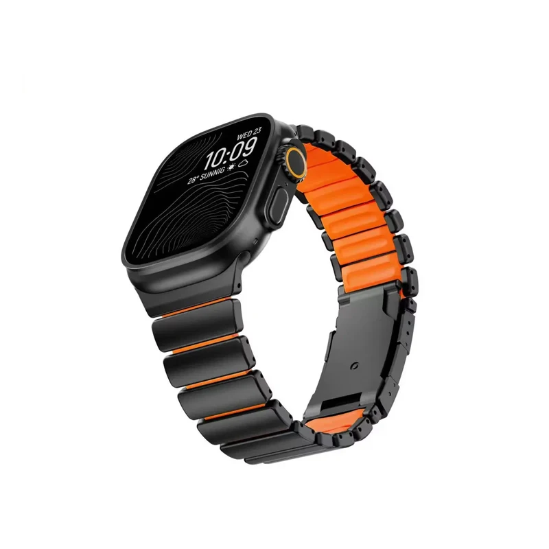 Фото Роскошный титановый силиконовый ремешок для Apple Watch Ultra 3/2 49 мм 46 мм 45 мм 44 мм 42 мм, браслет для Iwatch Series 11 10 9 8 7 6 SE3 №1