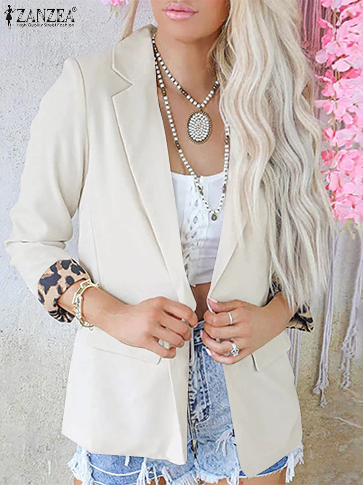 

ZANZEA Fashion 3/4 Sleeve Blazer Elegant Casual Loose Women Office Wear Suit Coats Suit Collar Autumn Leopard Print Cuffs Blazer