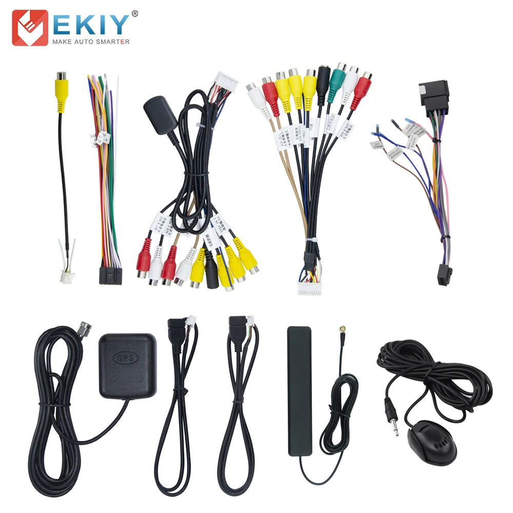 

EKIY KK5 Car Radio Power Cable 20 Pin ISO Adapter Microphone Rear View Camera Output AUX GPS Wifi/4G Version RCA 4pin/6pin USB
